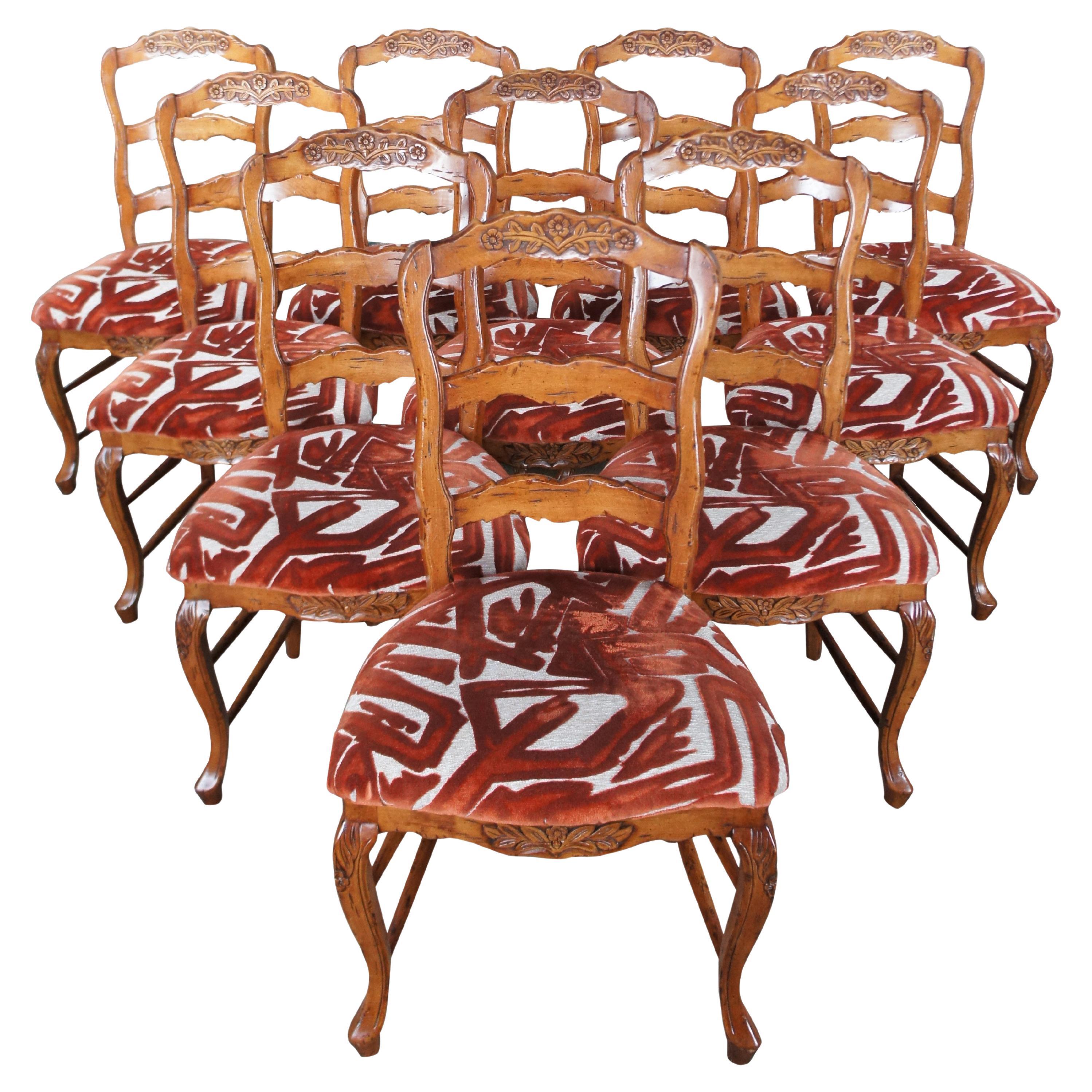 10 Spanish Country French Carved Floral Distressed Ladderback Dining Chairs
