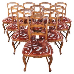 10 Spanish Country French Carved Floral Distressed Ladderback Dining Chairs