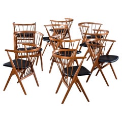 Set of 10 Helge Sibast No. 8 Ox-Bow Dining Chairs, Solid Teak, 1953