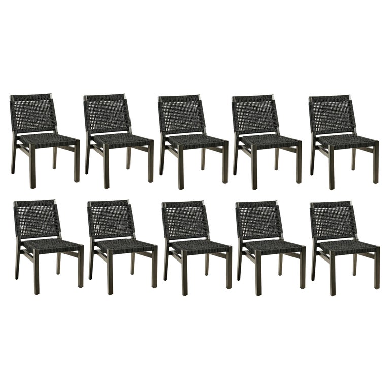10 Stackable Outdoor Dining Chairs, Wood / Rope For Sale at 1stDibs