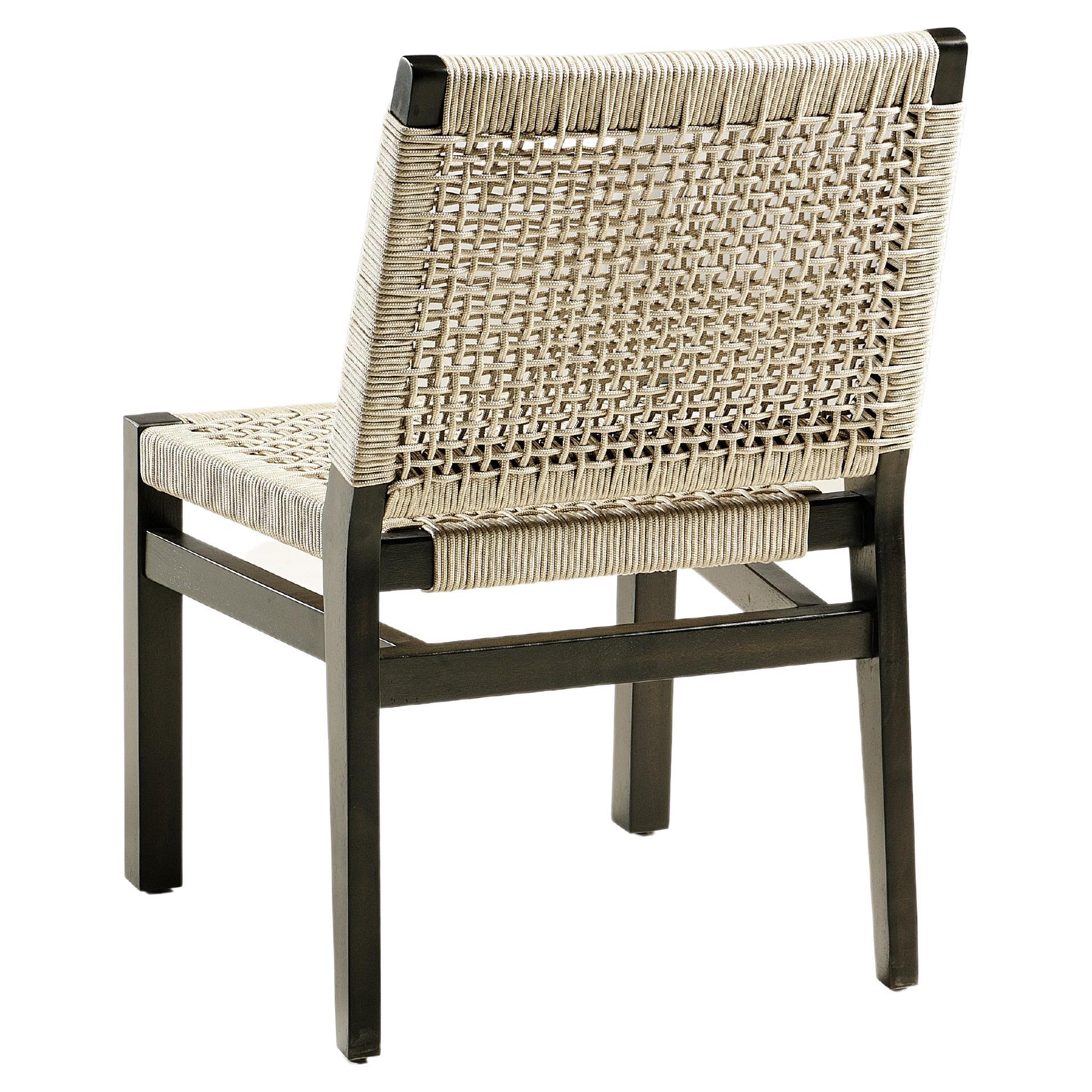 10 Stackable Outdoor Dining Chairs, Wood / Rope