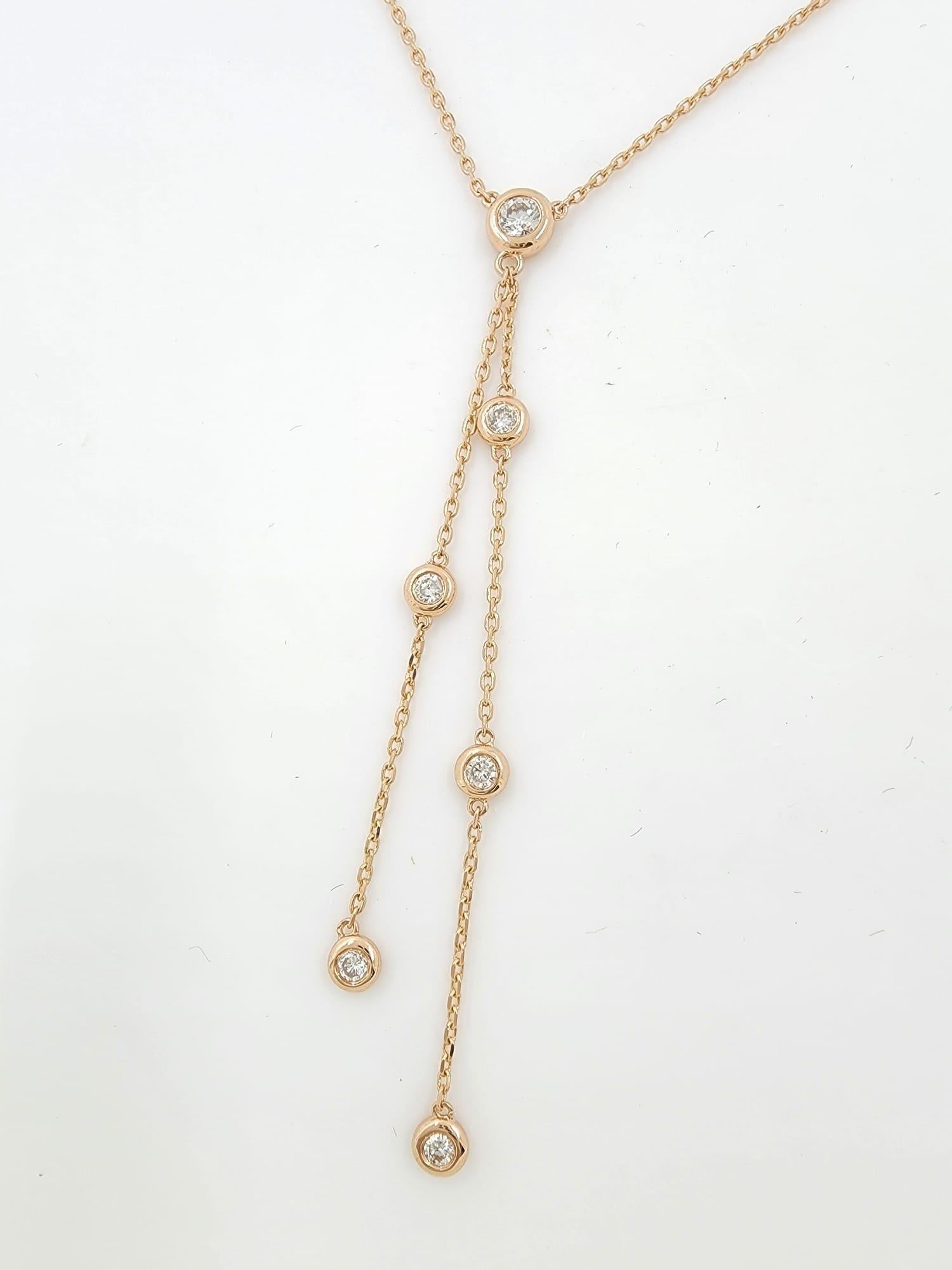 Modern 10-Station Diamond by the Yard Necklace in 14 Karat Rose Gold For Sale