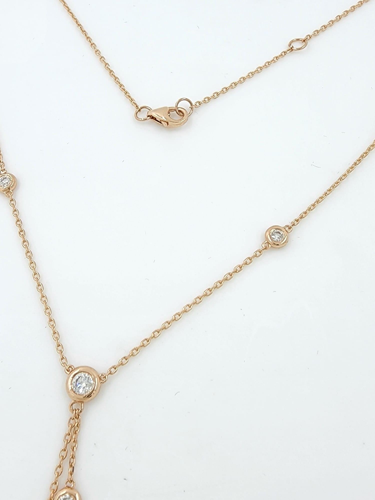 10-Station Diamond by the Yard Necklace in 14 Karat Rose Gold In New Condition For Sale In Hong Kong, HK