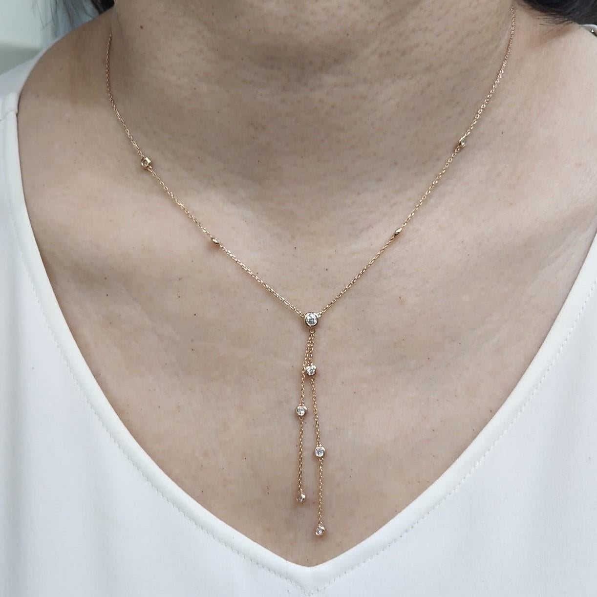10-Station Diamond by the Yard Necklace in 14 Karat Rose Gold For Sale 1