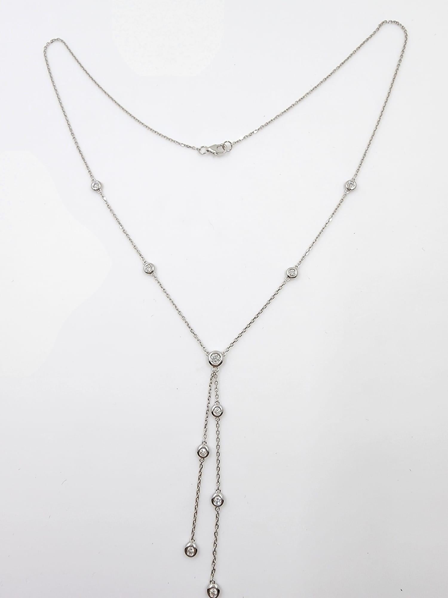 Modern 10-Station Diamond by the Yard Necklace in 18 Karat White Gold For Sale