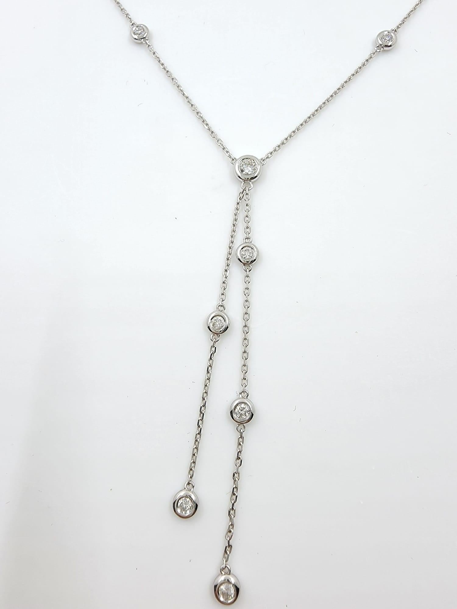 Round Cut 10-Station Diamond by the Yard Necklace in 18 Karat White Gold For Sale