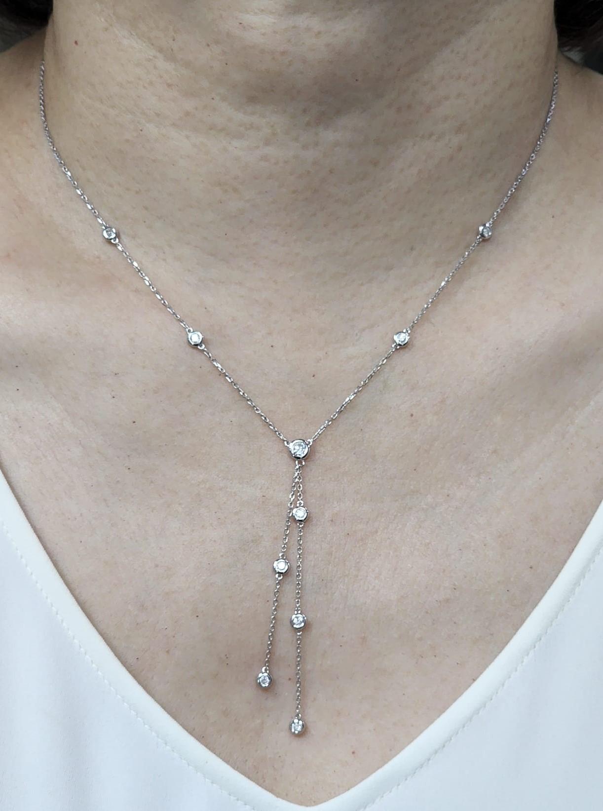 10-Station Diamond by the Yard Necklace in 18 Karat White Gold For Sale 1