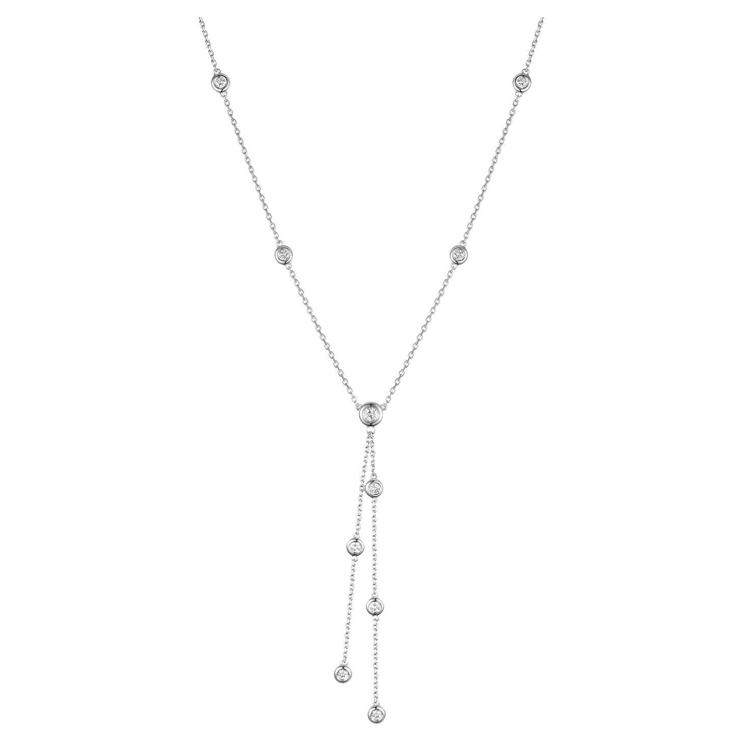 10-Station Diamond by the Yard Necklace in 18 Karat White Gold For Sale