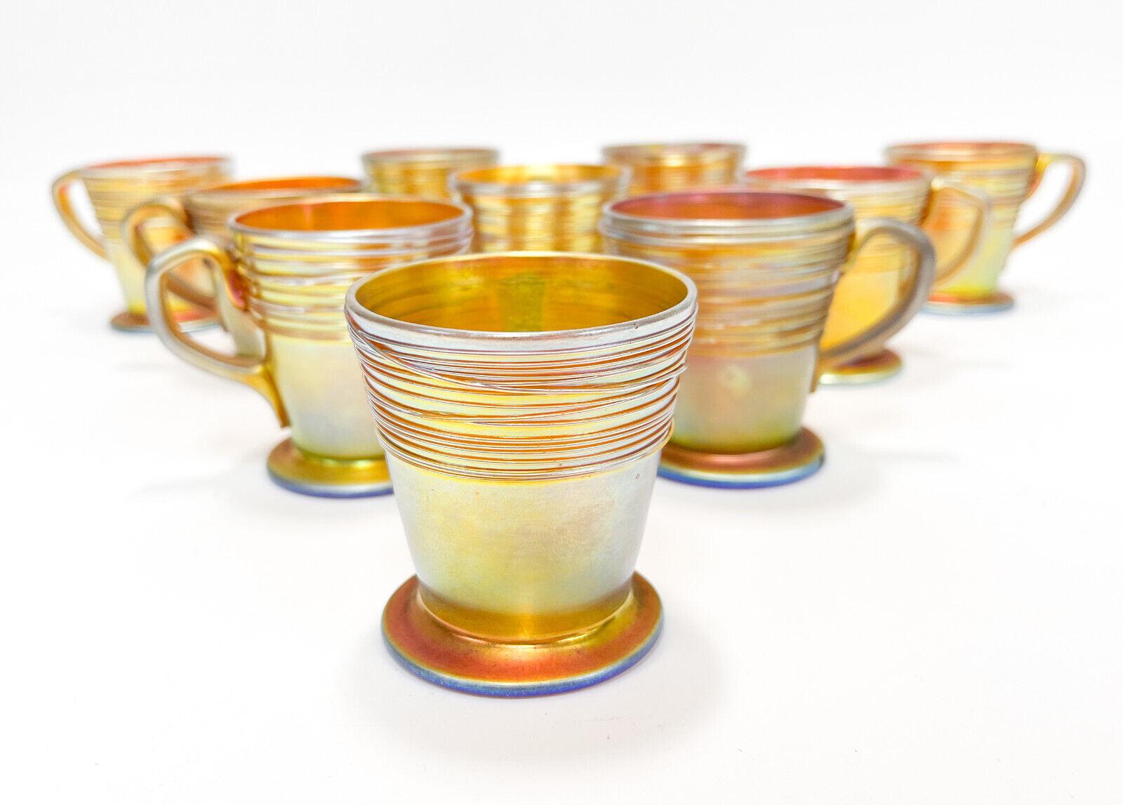  10 Steuben 4 ounce Gold Aurene Handled Threaded Cocktail Glass Cups #6333 In Good Condition For Sale In Gardena, CA