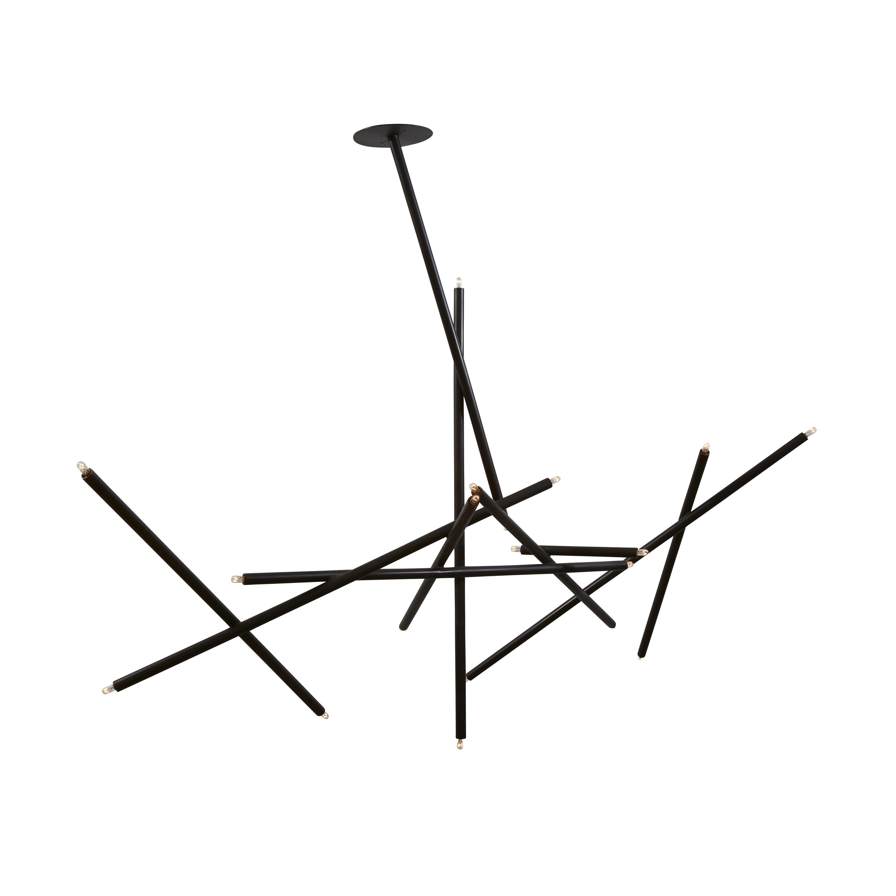 For Sale: Black (Blackened Brass) 10-Stick Chandelier in Brass by Cam Crockford