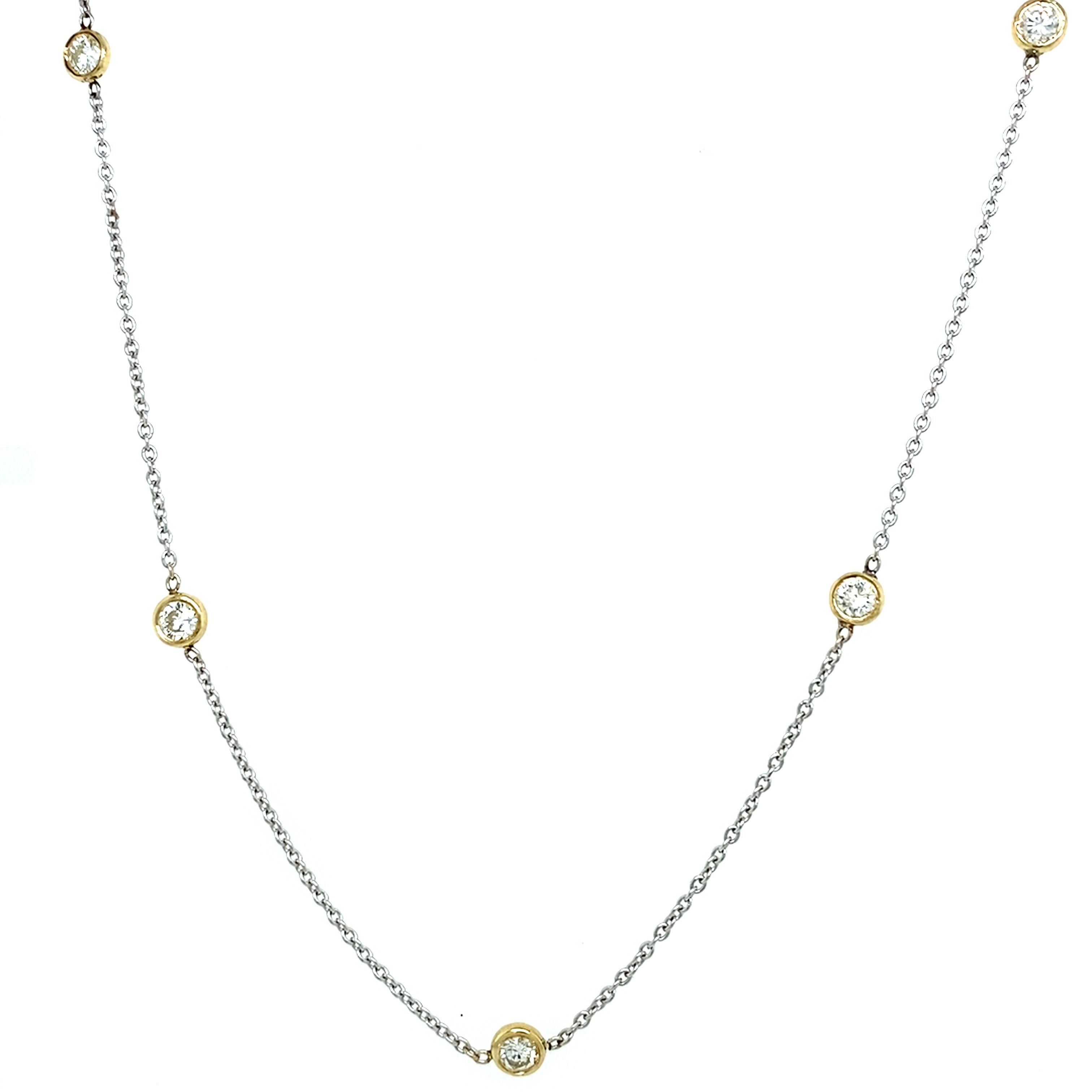 Round Cut 10-Stone Rubover Necklace Set with 1.60ct G/H SI Diamonds in 14ct White Gold For Sale