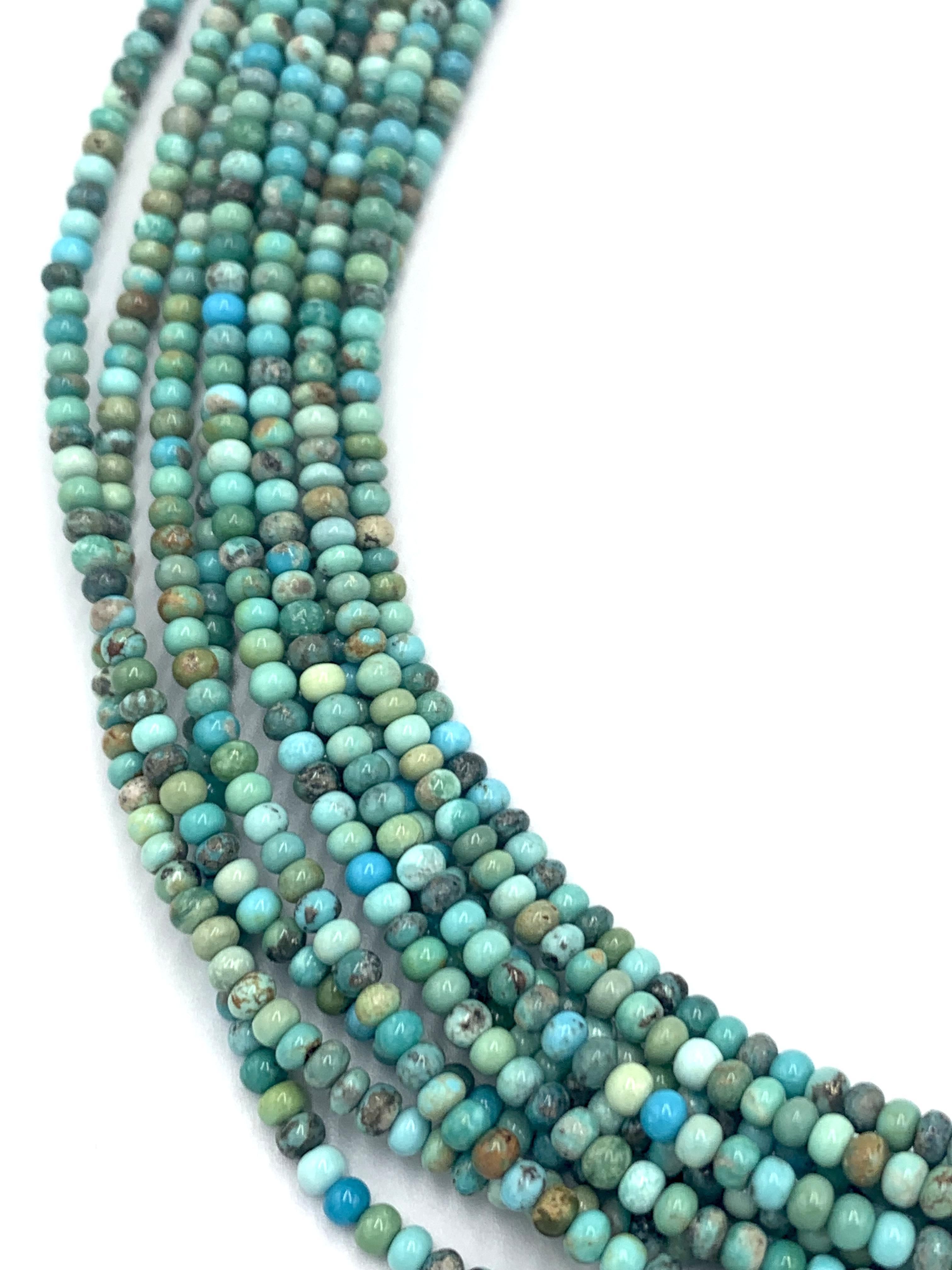 Collana di perline di turchese a 10 fili arrotolati a mano In condizioni Nuovo in vendita a Scottsdale, AZ