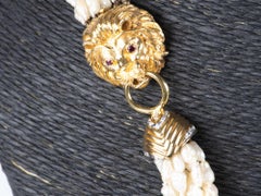 10-Strand Pearl Necklace with Heavy 14K Gold Lion Head Closure with Diamonds