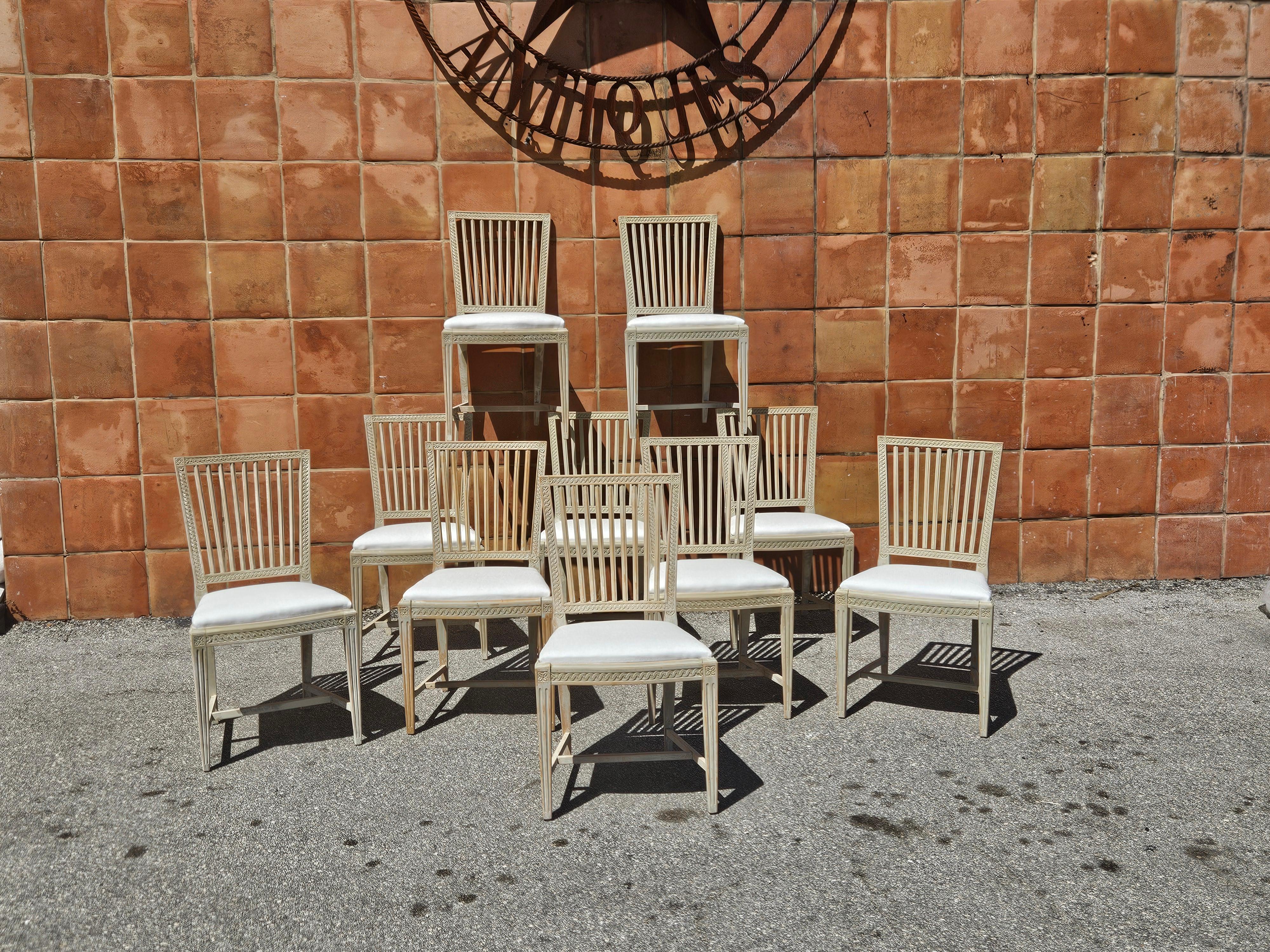 10 Swedish Gustavian Side Chairs 100% Original Paint For Sale 8