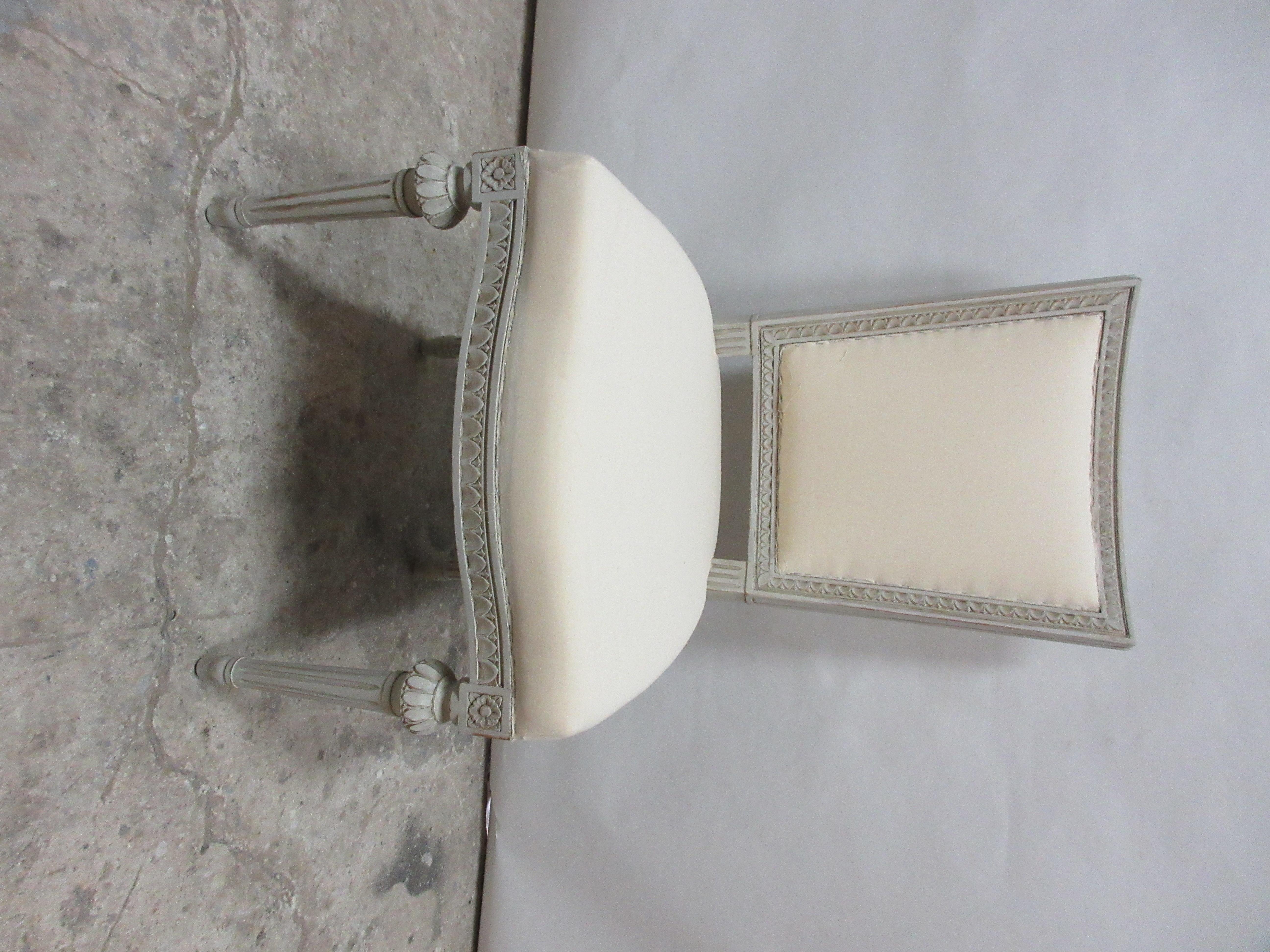 This is a set of 10 Swedish Gustavian side chairs. They have been restored and repainted with milk paints 