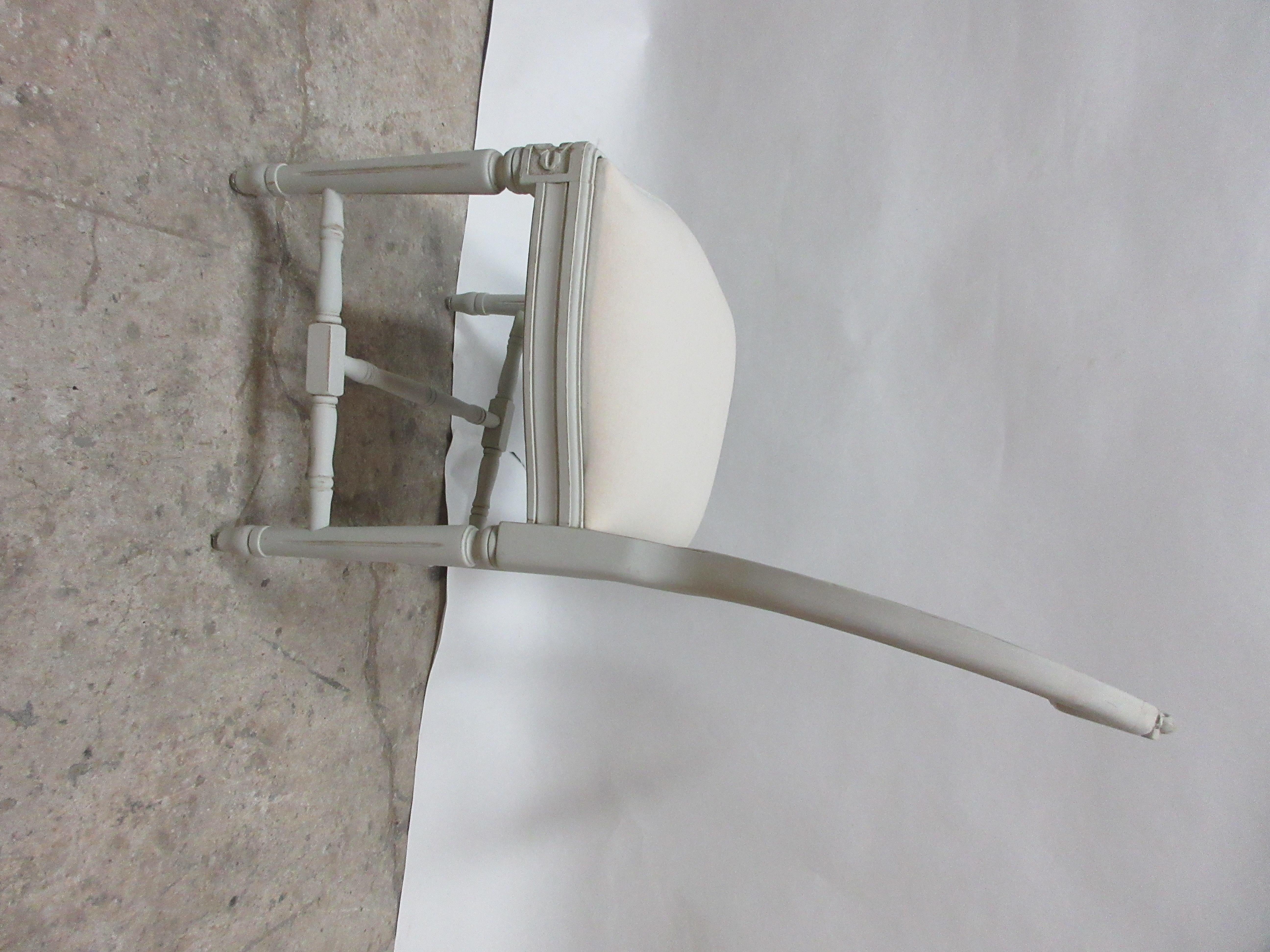 This is a set of 10 Swedish Gustavian side chairs. They have been restored and repainted with milk paints 