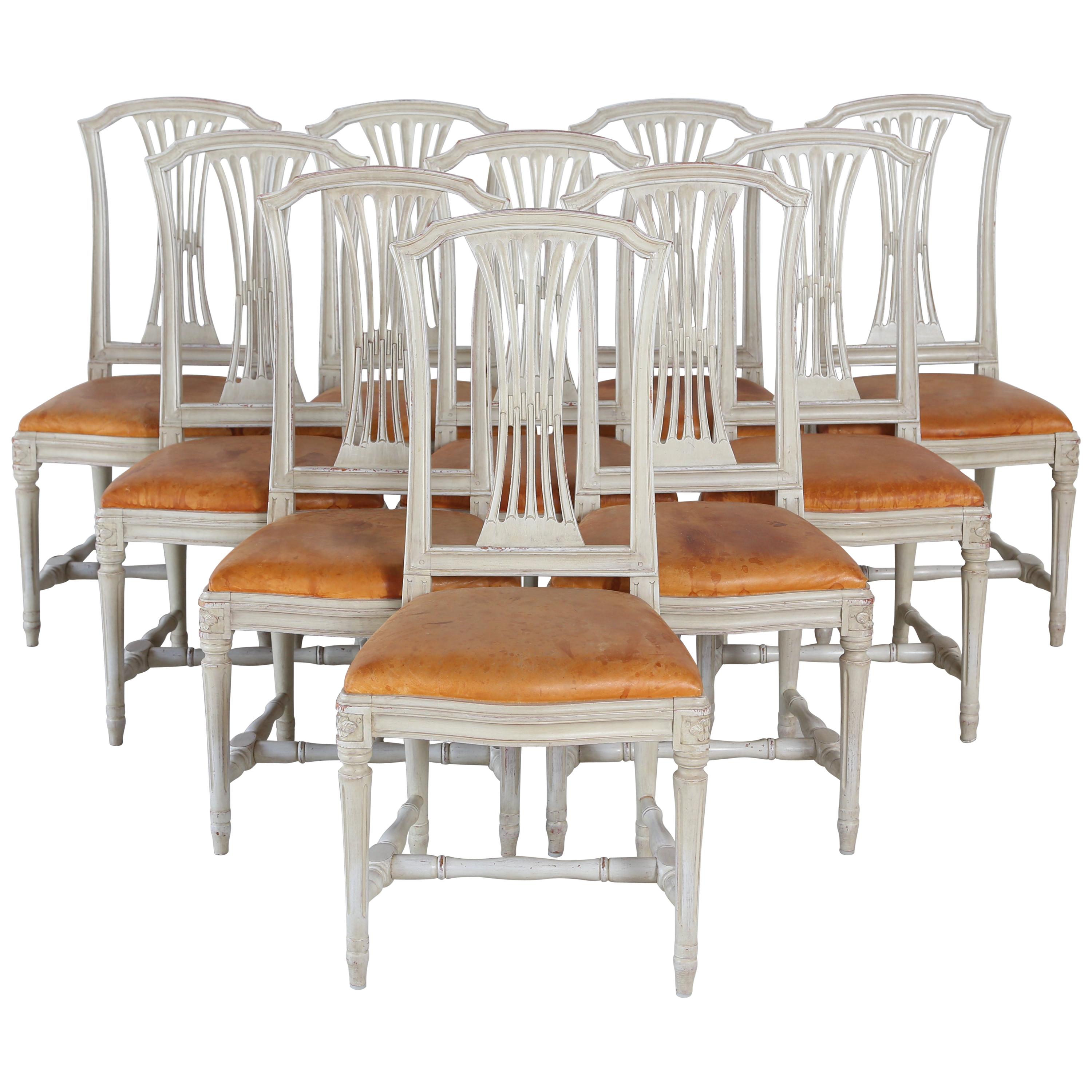 6 Swedish Gustavian Style painted Dinning Chairs, Mid-20th Century