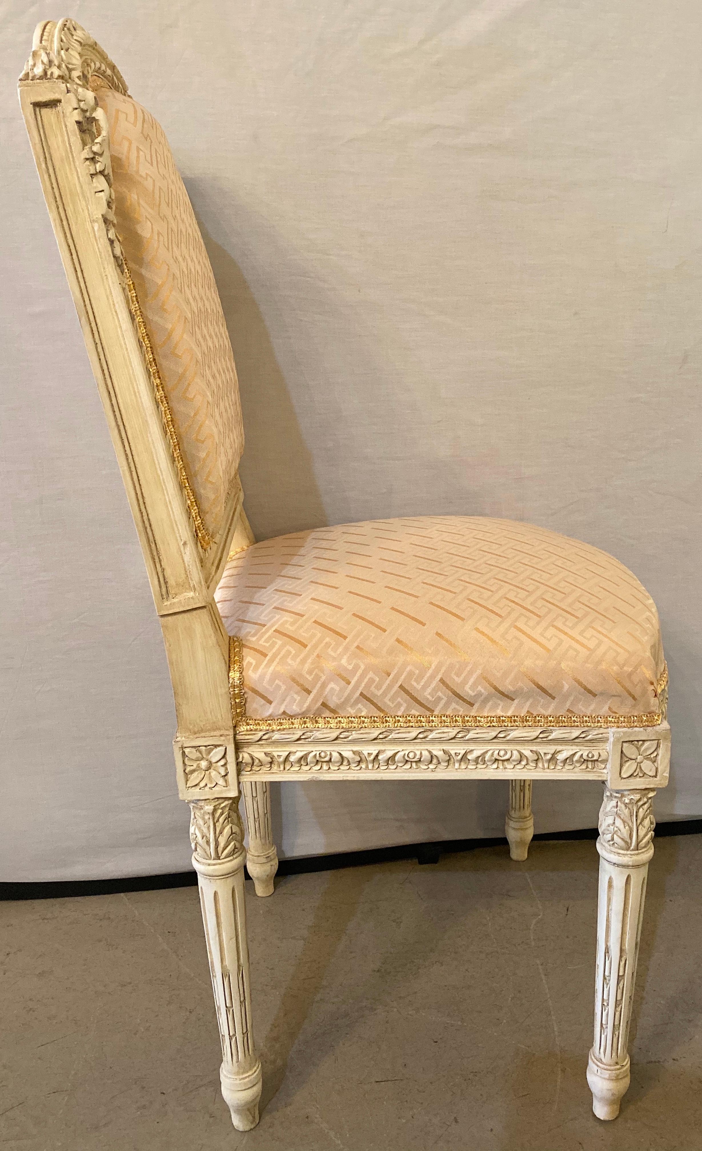 10 Swedish Louis XVI Style Dining / Side Chairs Painted Carved Frames New Fabric For Sale 6