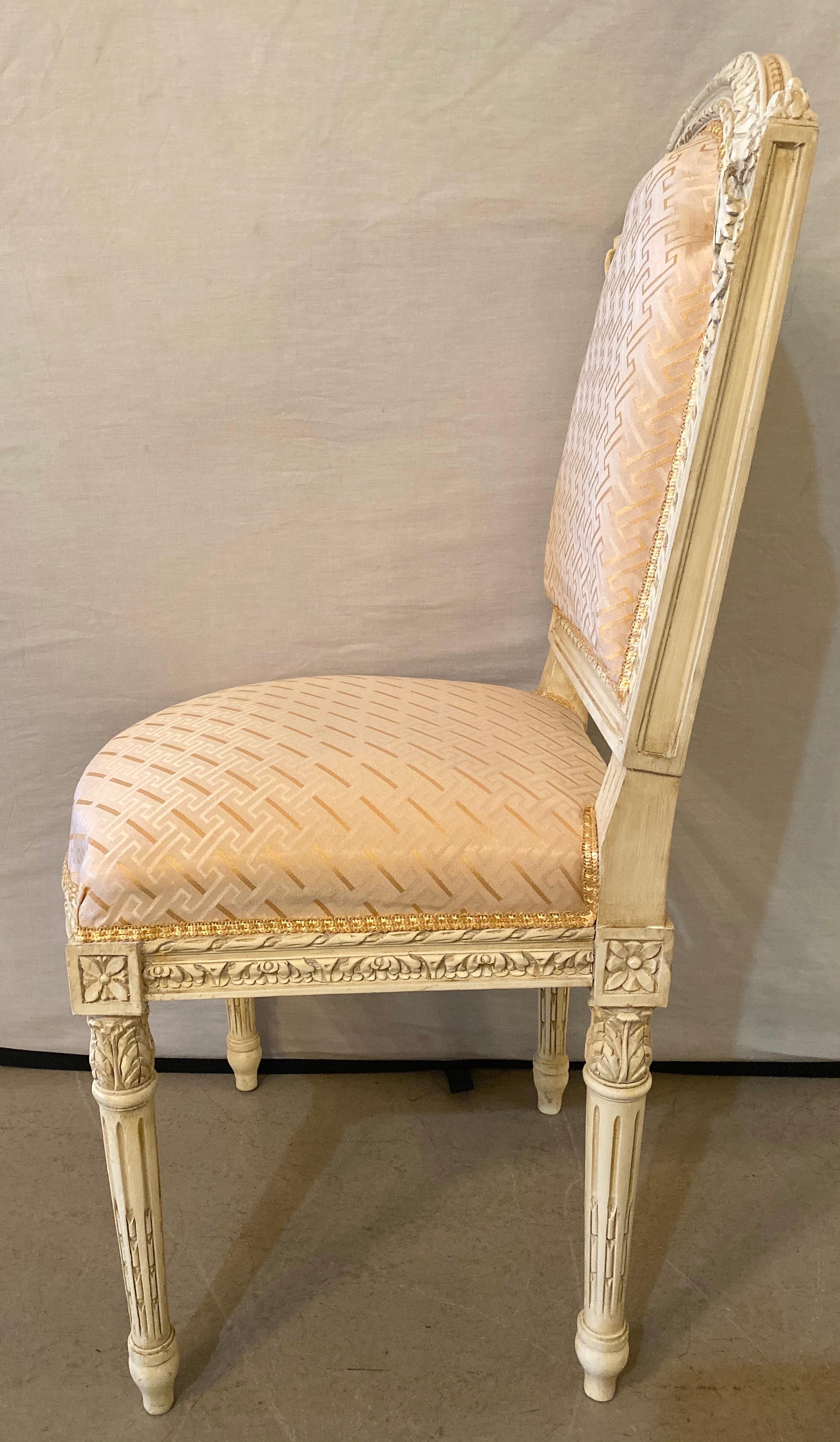 10 Swedish Louis XVI Style Dining / Side Chairs Painted Carved Frames New Fabric For Sale 7
