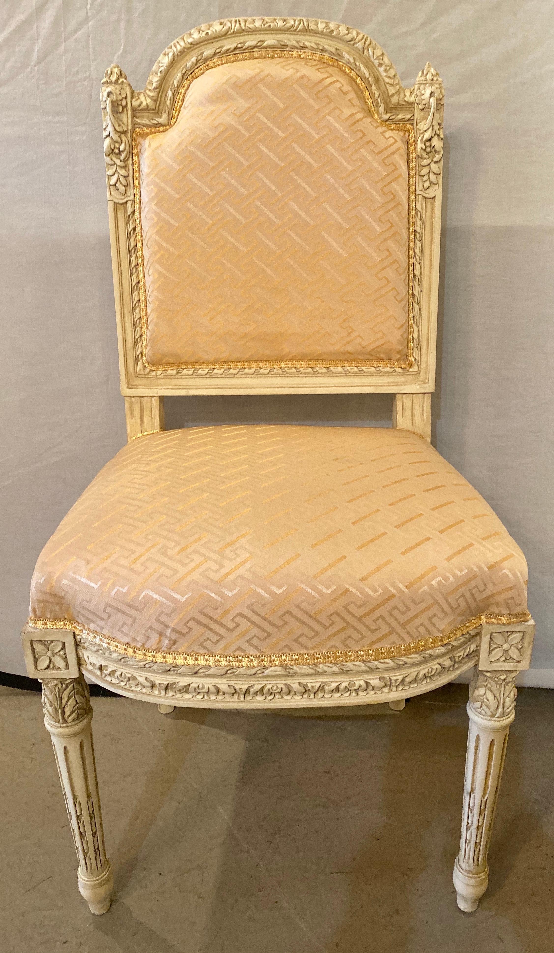 Hollywood Regency 10 Swedish Louis XVI Style Dining / Side Chairs Painted Carved Frames New Fabric For Sale
