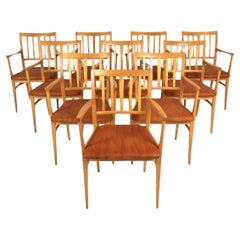 10 sillas de comedor suecas con respaldo de tablillas de estilo Mid Century Modern diseñadas por Carl Malmsten