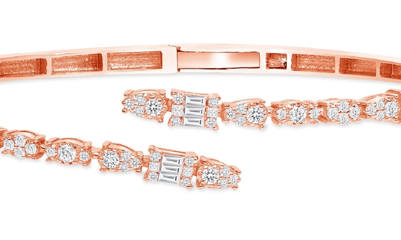 Moderne Bracelet manchette en or rose 18 carats avec diamants 1,0 carat, bracelet jonc enveloppant et bracelet illusion en vente