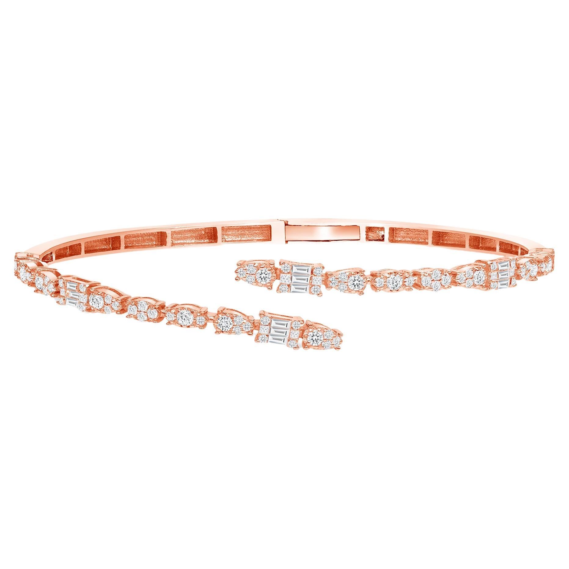 Bracelet manchette en or rose 18 carats avec diamants 1,0 carat, bracelet jonc enveloppant et bracelet illusion