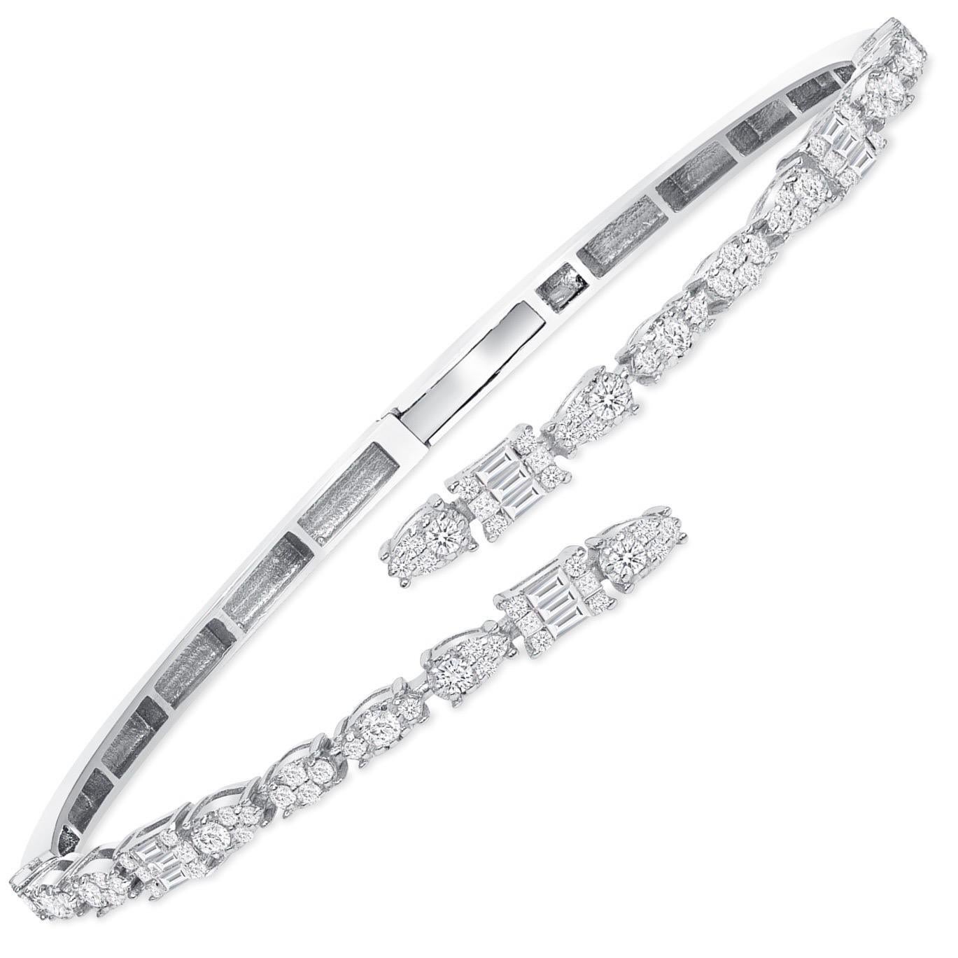 Moderne Bracelet manchette en or blanc 18 carats avec diamants 1,0 carat, bracelet jonc enveloppant et bracelet illusion en vente