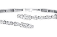 1.0 tcw 18K White Gold Cuff Diamond Bangle, Wrap Diamond Bangle, Illusion Bangle