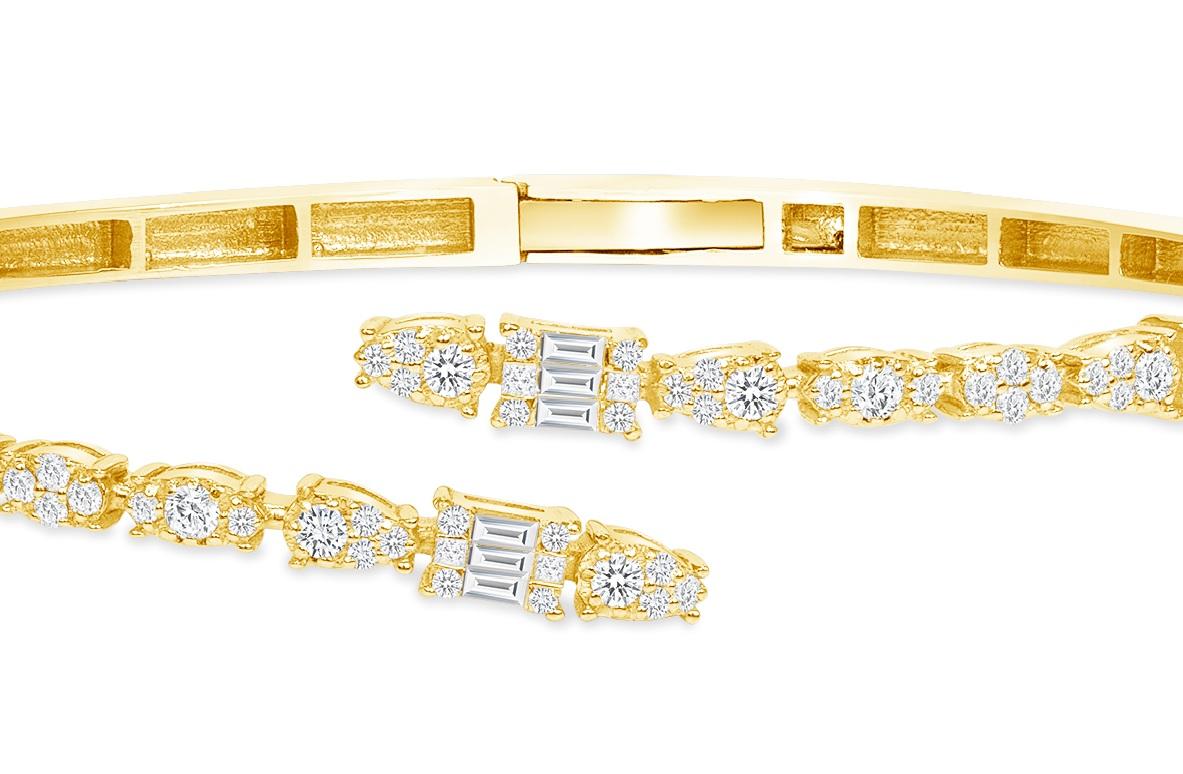 Modern 1.0 tcw 18K Yellow Gold Cuff Diamond Bangle, Wrap Diamond Bangle Illusion Bangle