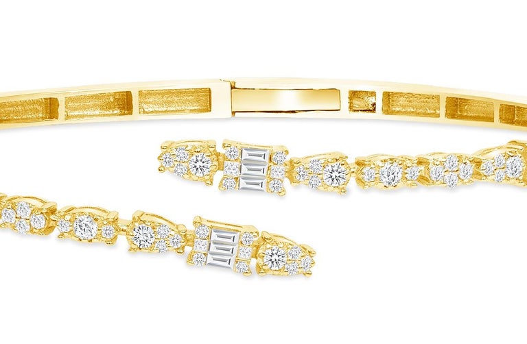 1.0 tcw 18K Yellow Gold Cuff Diamond Bangle, Wrap Diamond Bangle