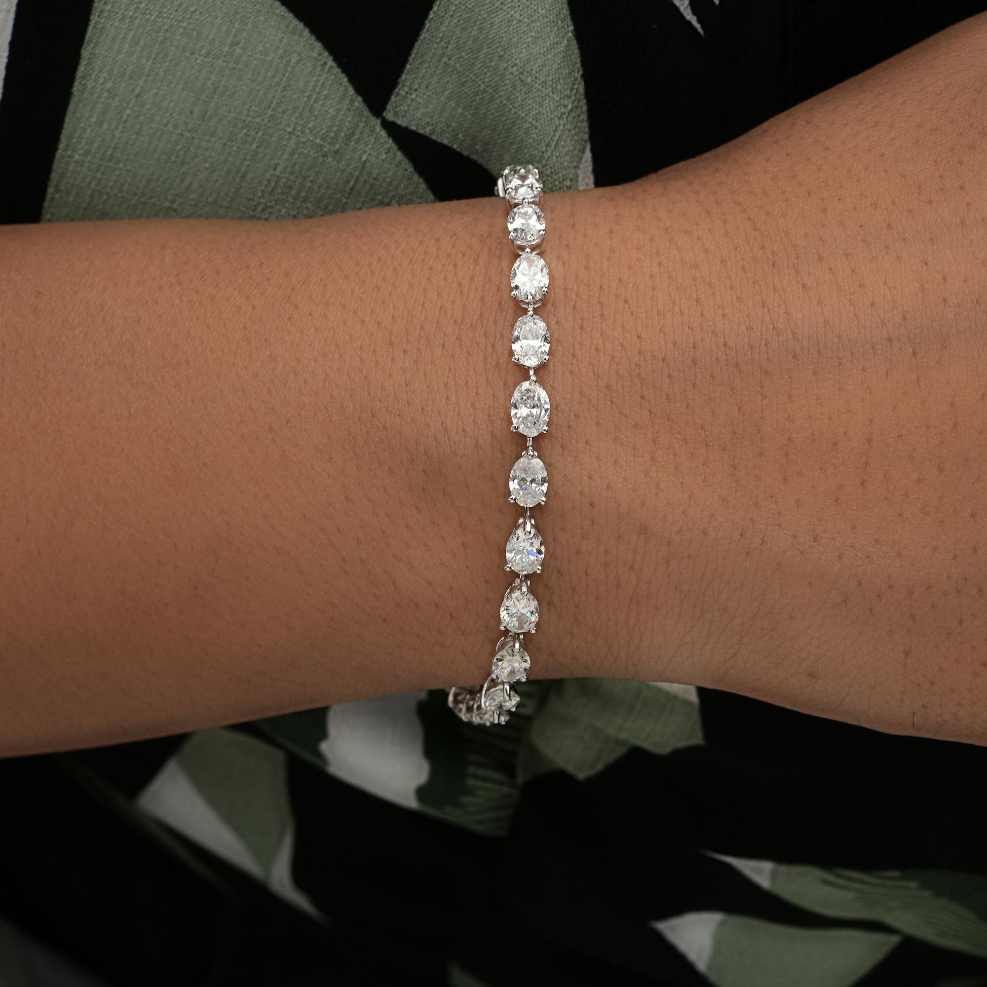 10 TCW SI/H Diamante ovalado Oro blanco 14k Pulsera de tenis Regalo Todos los aranceles pagados
La pulsera presenta diamantes de talla oval engastados en hilera, lo que la convierte en una pulsera tenis para boda. Con un ajuste cómodo y un cierre
