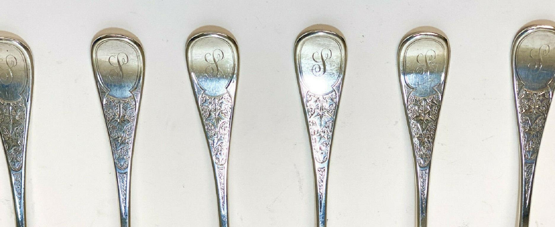 10 Tiffany & Co. Sterling Silver Tablespoons in Antique Ivy, Monogram 