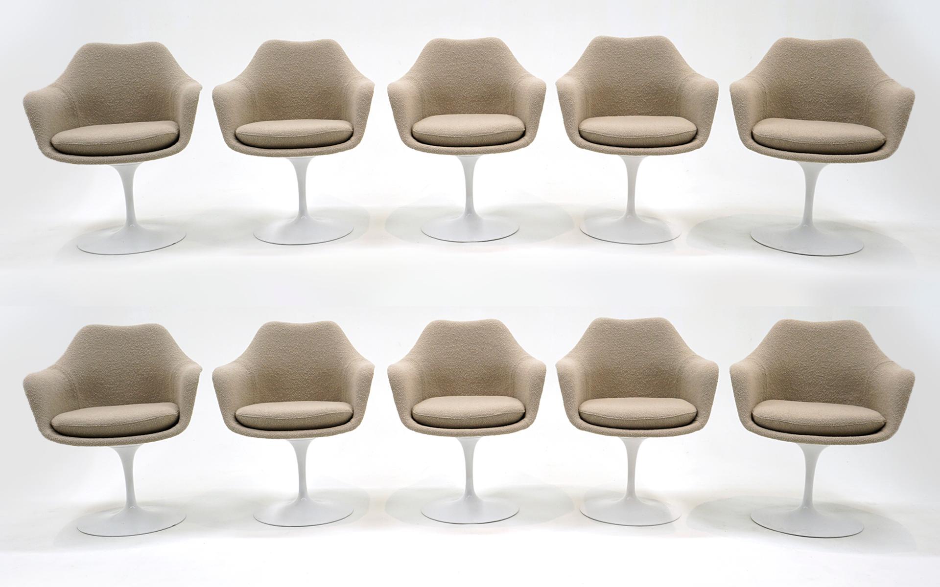 10 Tulpen-Esszimmerstühle von Eero Saarinen für Knoll. Wiederhergestellt. Weiß, Creme Boucle im Angebot 3
