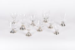 10 unique crystal glasses with silver plated foot