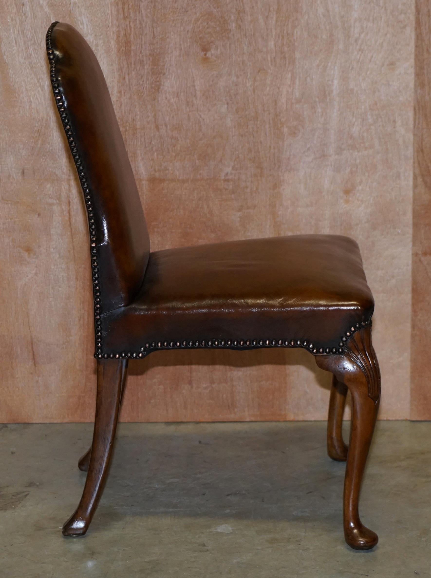10 Victorian 1880 Walnut Shepherds Crook Hand Dyed Brown Leather Dining Chairs 4