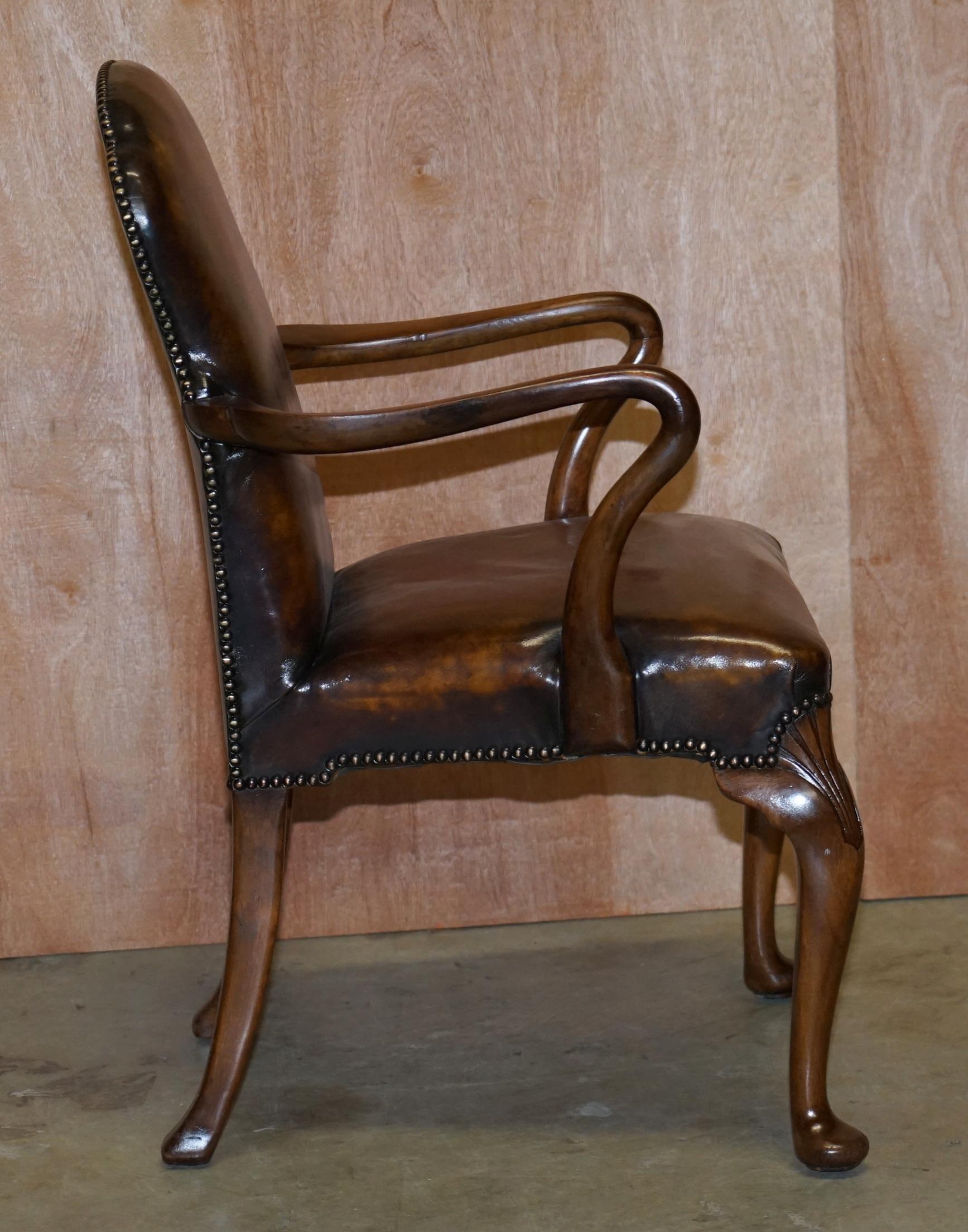 10 Victorian 1880 Walnut Shepherds Crook Hand Dyed Brown Leather Dining Chairs 12