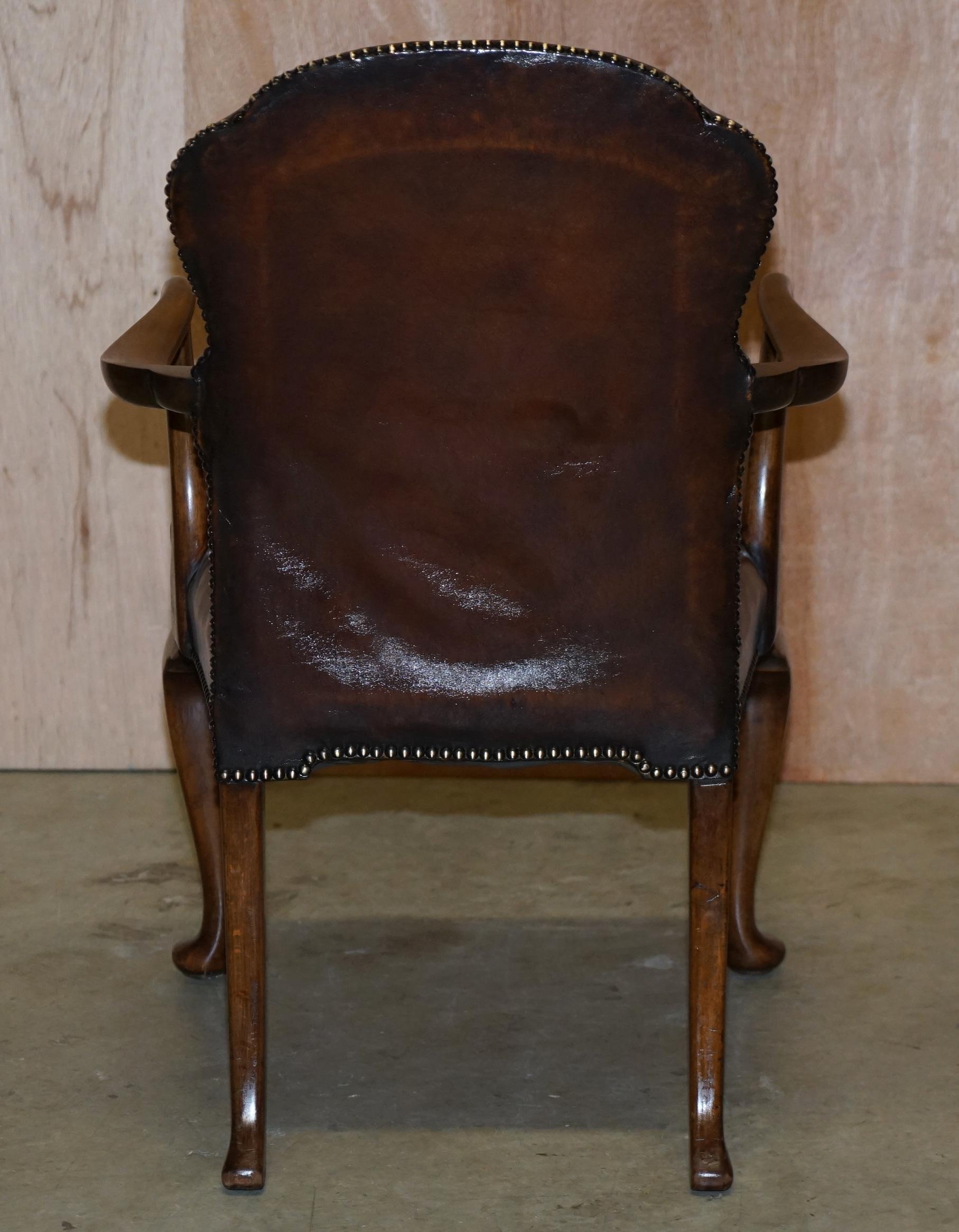 10 Victorian 1880 Walnut Shepherds Crook Hand Dyed Brown Leather Dining Chairs 13