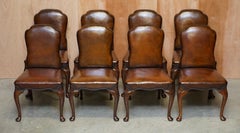 10 Victorian 1880 Walnut Shepherds Crook Hand Dyed Brown Leather Dining Chairs