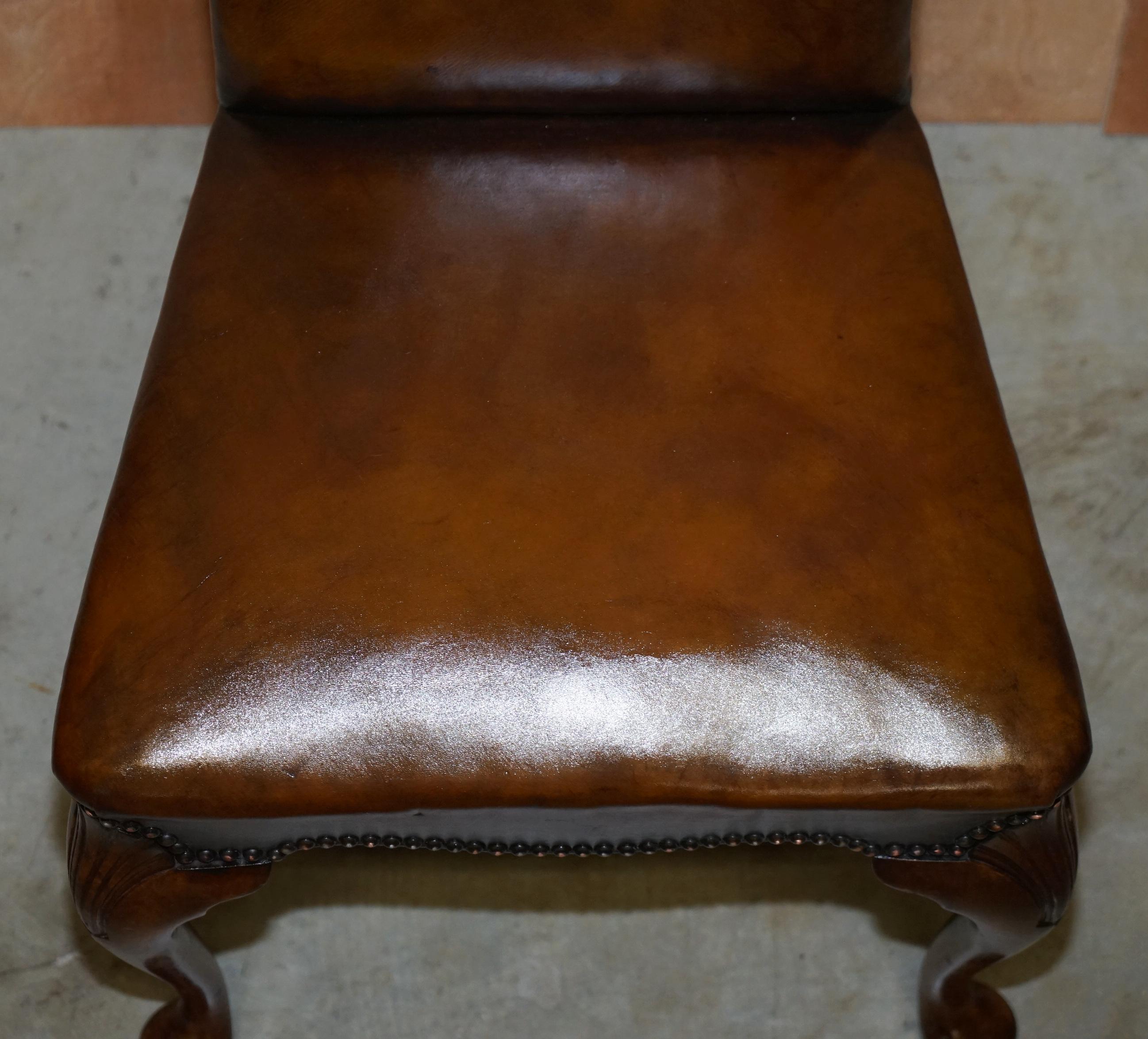 10 Victorian 1880 Walnut Shepherds Crook Hand Dyed Brown Leather Dining Chairs 3