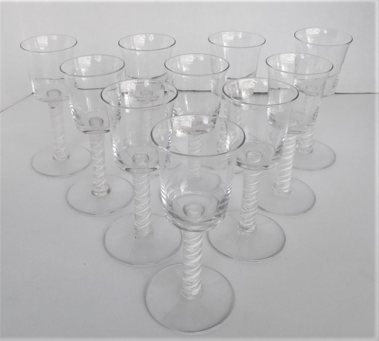 10 Vintage Blown Double Twist Latticino Stem Glass Goblets 5