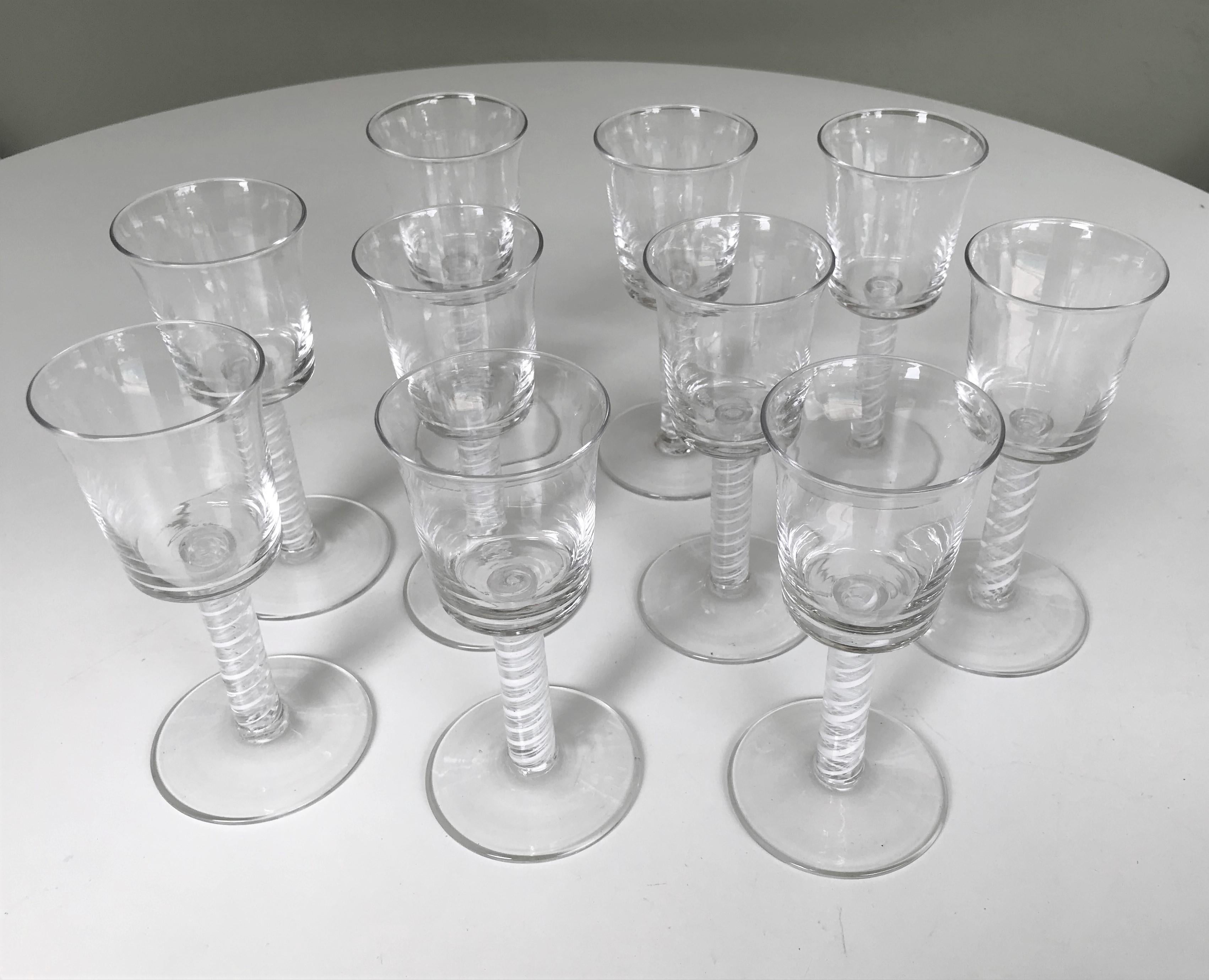 10 Vintage Blown Double Twist Latticino Stem Glass Goblets 6