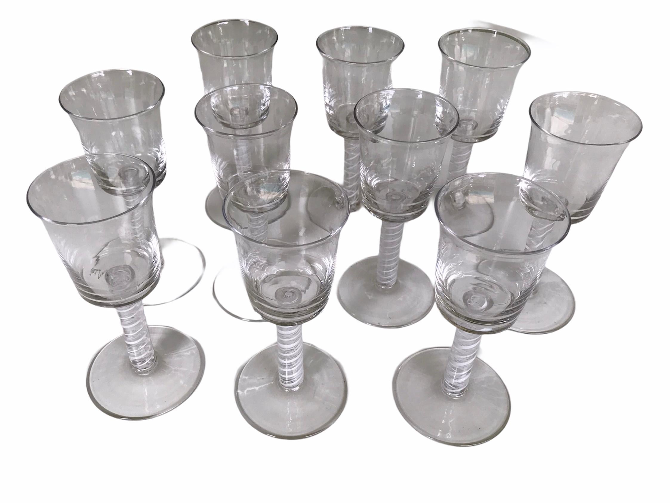 10 Vintage Blown Double Twist Latticino Stem Glass Goblets 7