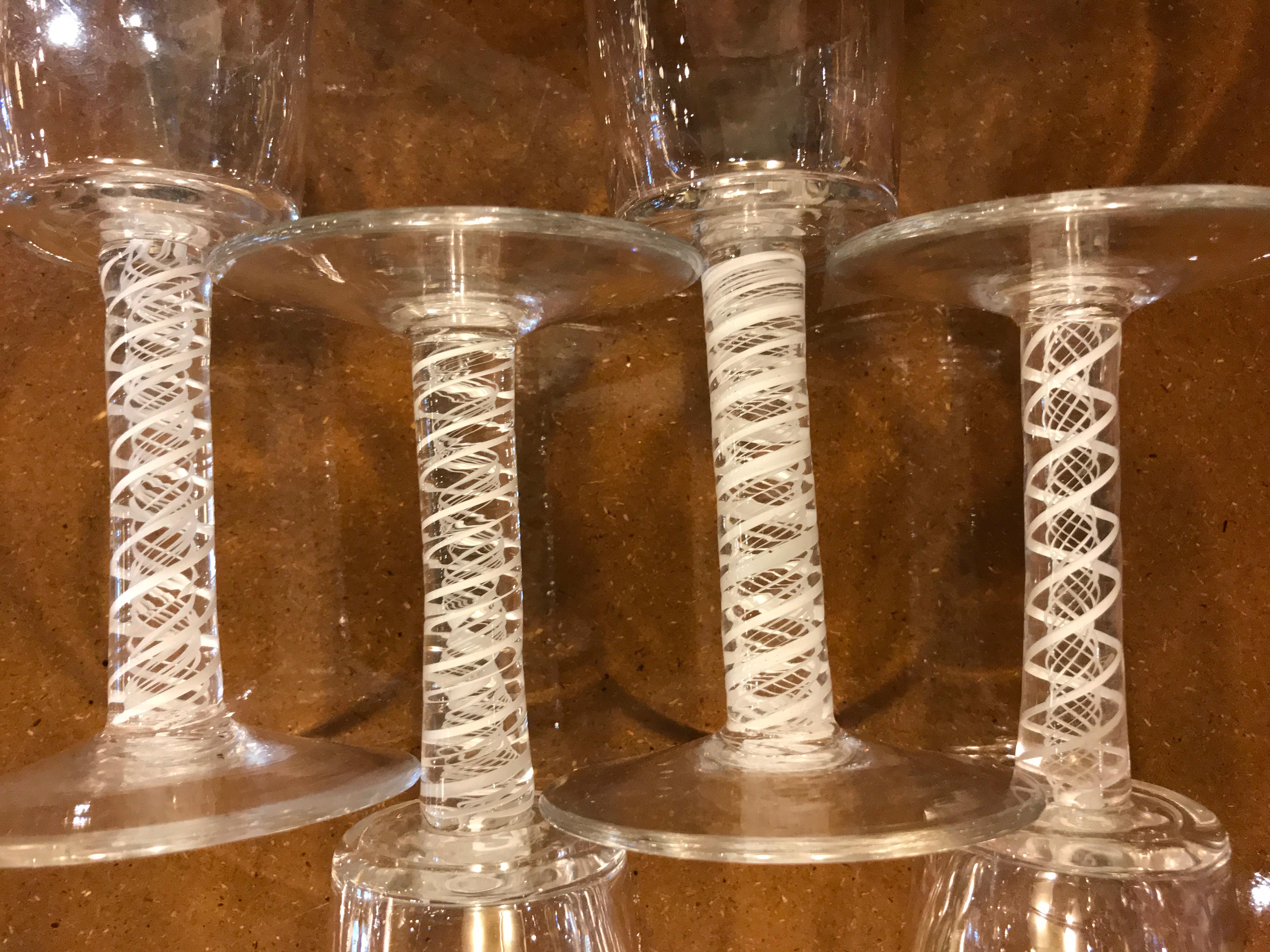 10 Vintage Blown Double Twist Latticino Stem Glass Goblets 8