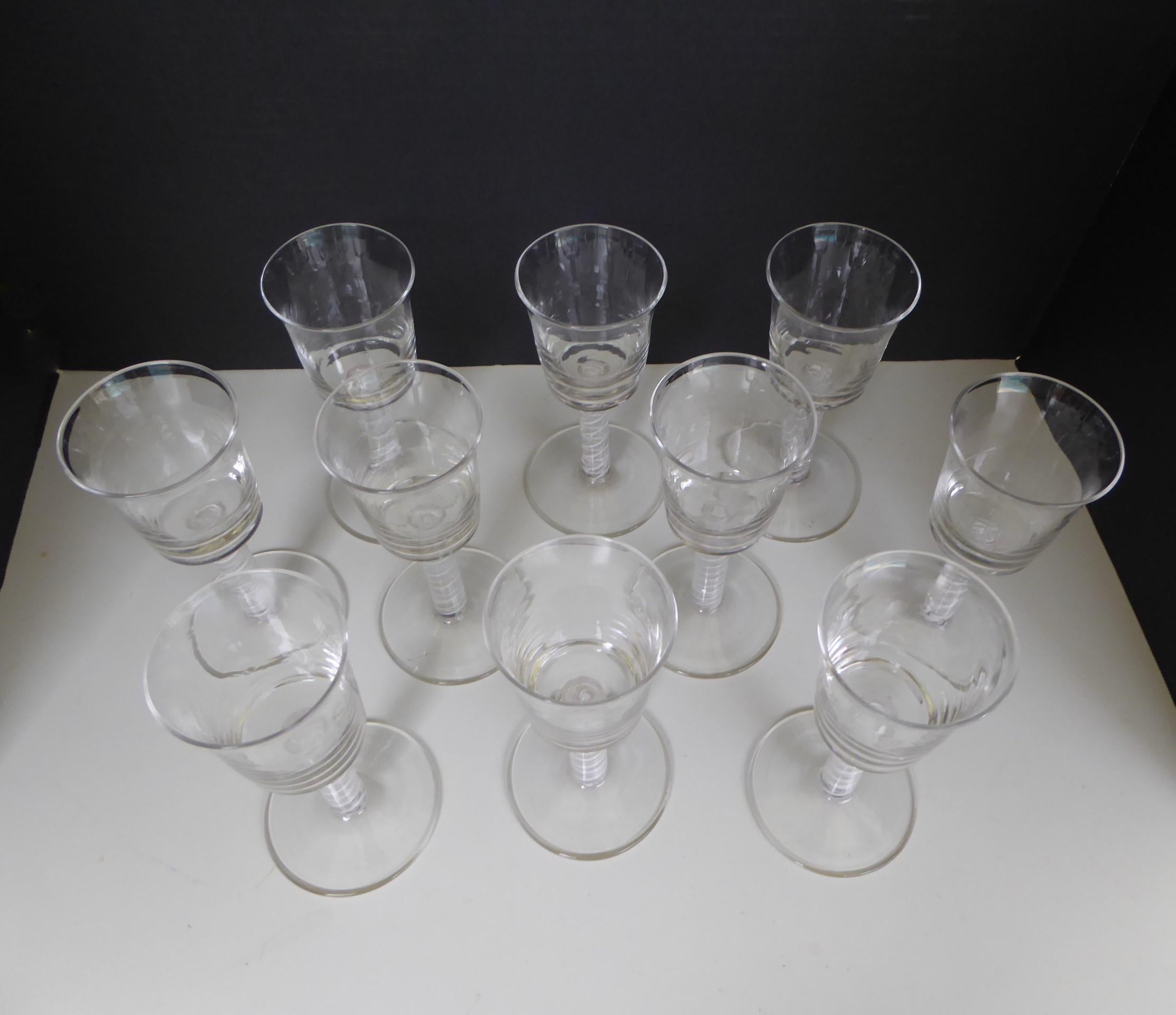 European 10 Vintage Blown Double Twist Latticino Stem Glass Goblets