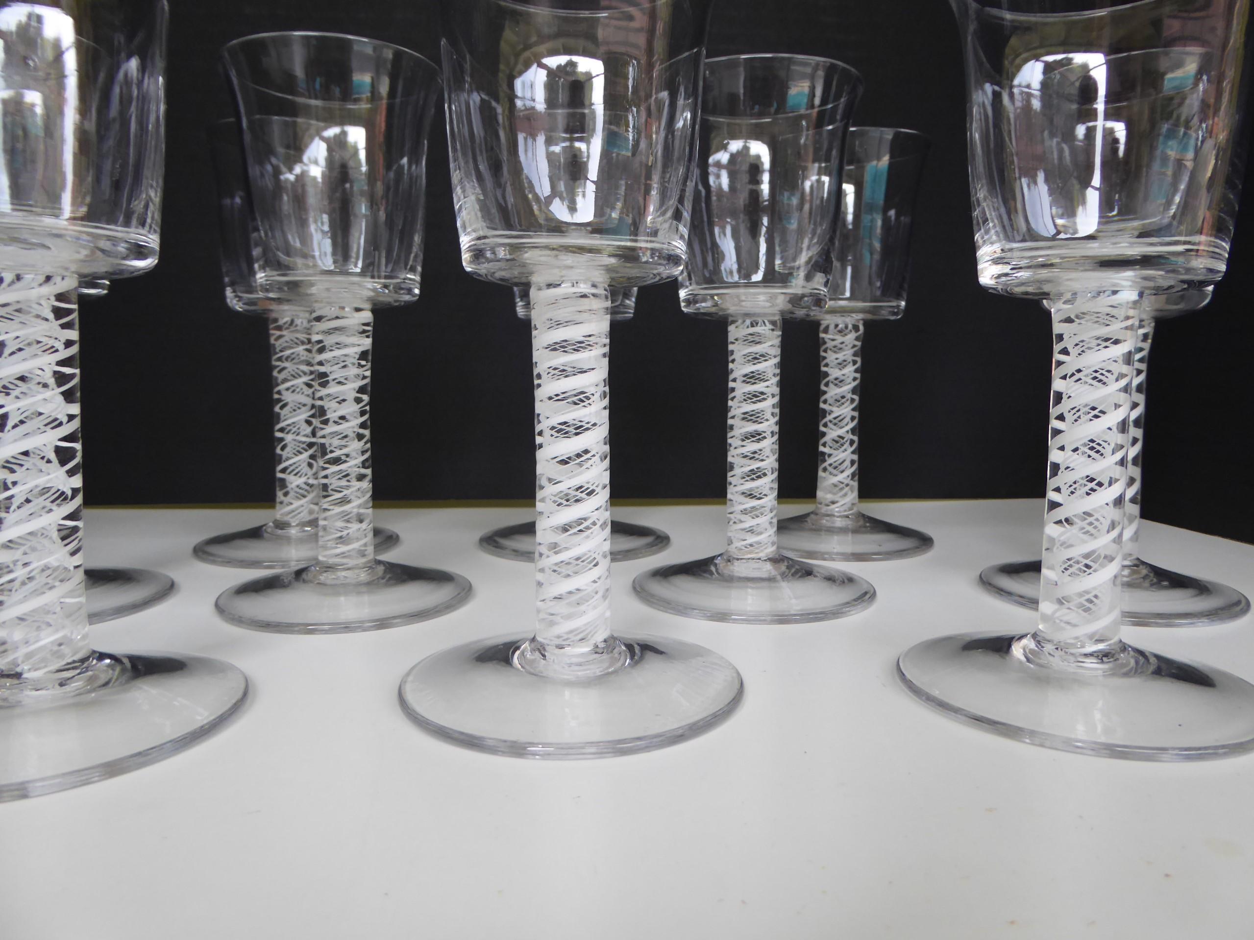 10 Vintage Blown Double Twist Latticino Stem Glass Goblets In Good Condition In Miami, FL