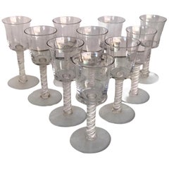 10 Vintage Blown Double Twist Latticino Stem Glass Goblets