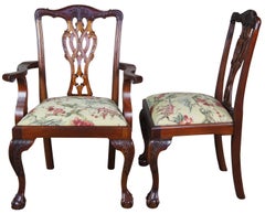 10 Vintage Chippendale Carved Mahogany Pretzel Back Ball & Claw Dining Chairs