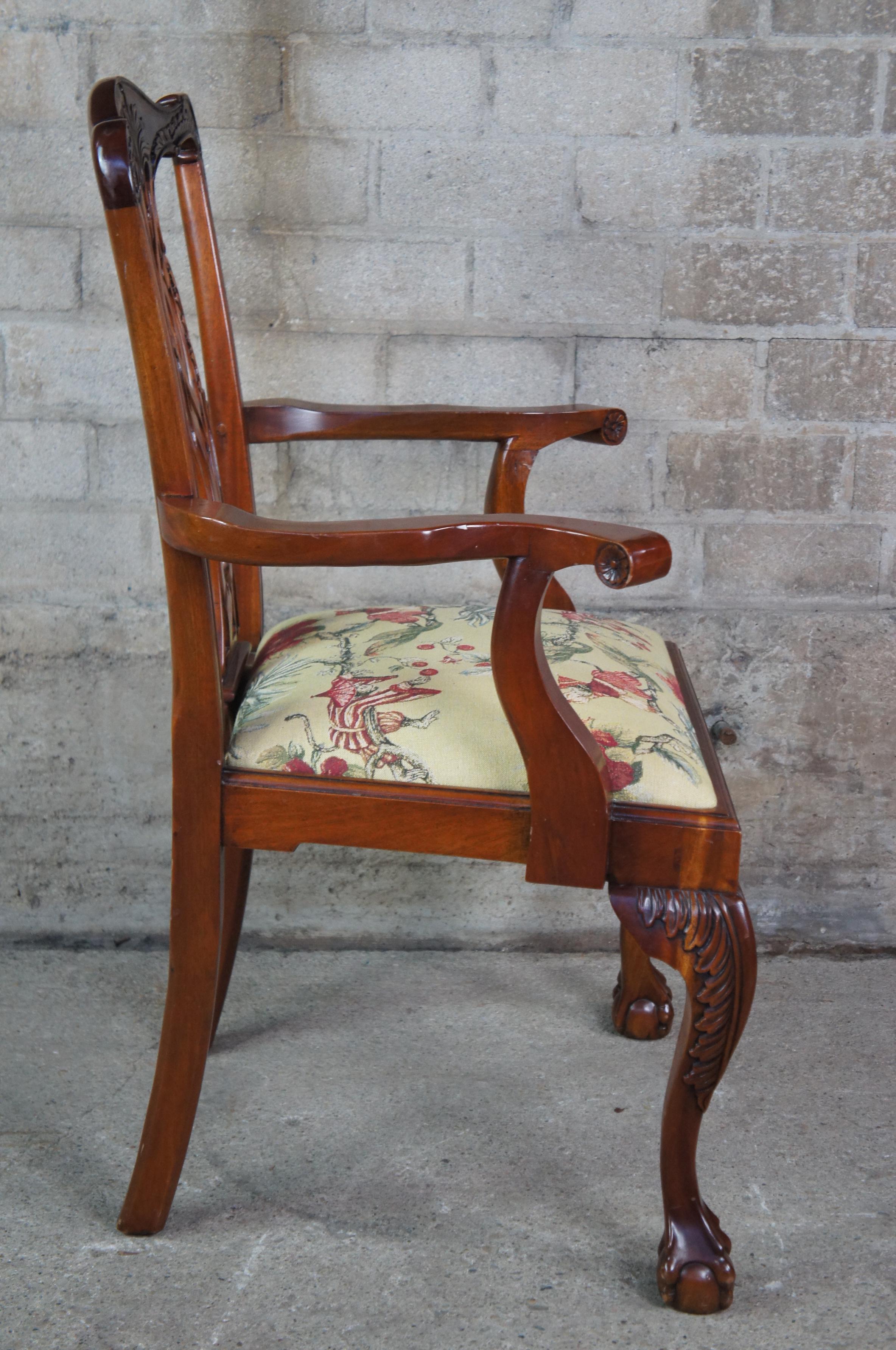 Late 20th Century 10 Vintage Chippendale Carved Mahogany Pretzel Back Ball & Claw Dining Chairs 