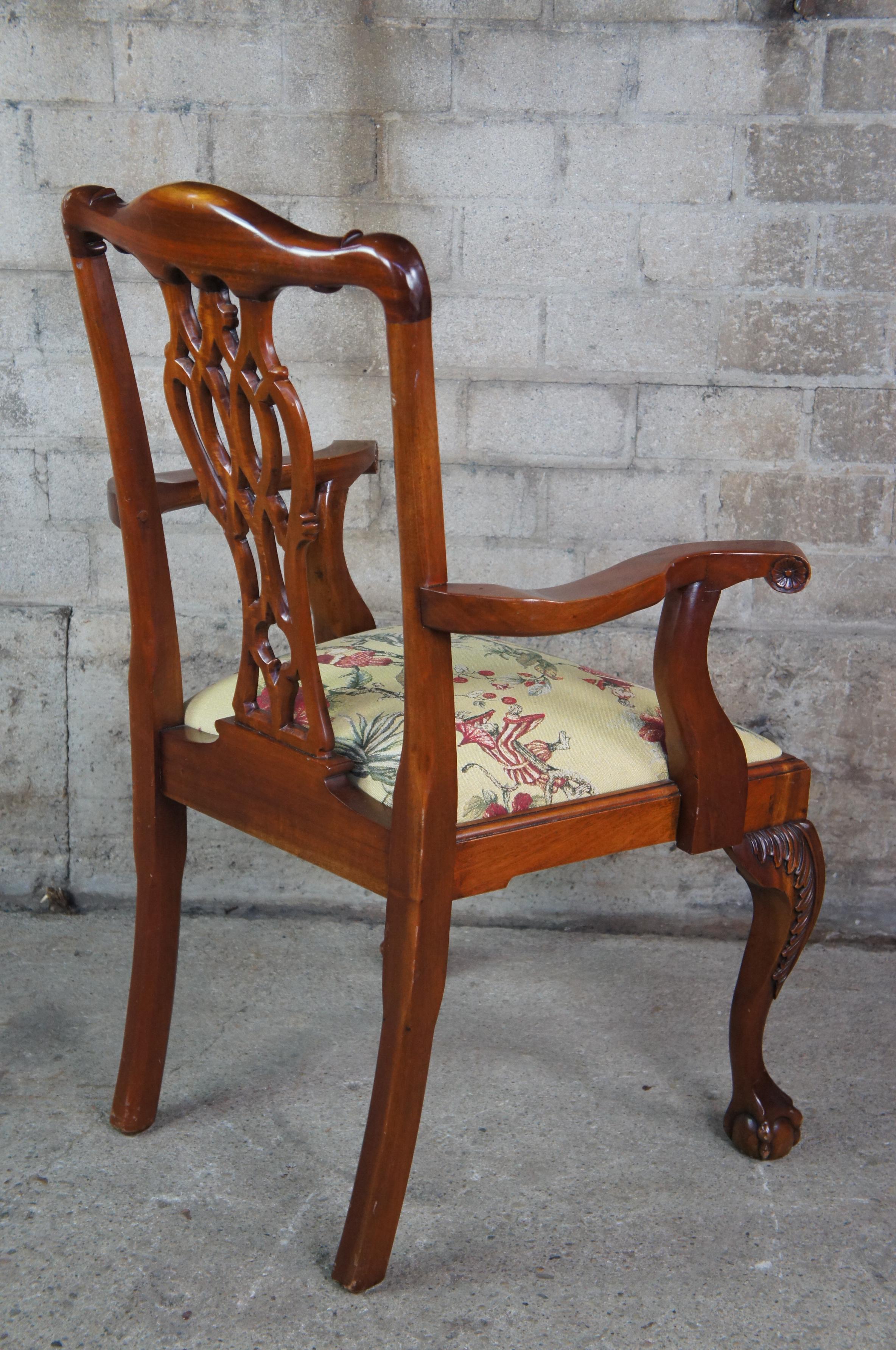Upholstery 10 Vintage Chippendale Carved Mahogany Pretzel Back Ball & Claw Dining Chairs 